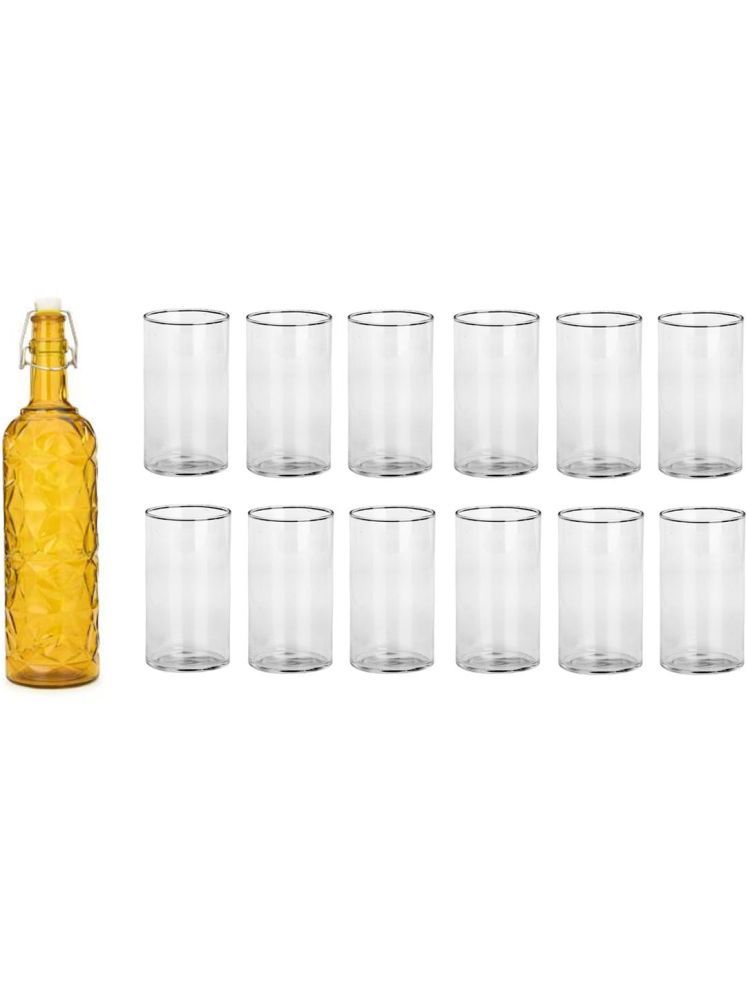     			1st Time Glass Serving Set with Bottle Yellow Glass Fridge Water Bottle 270 mL ( Set of 13 )