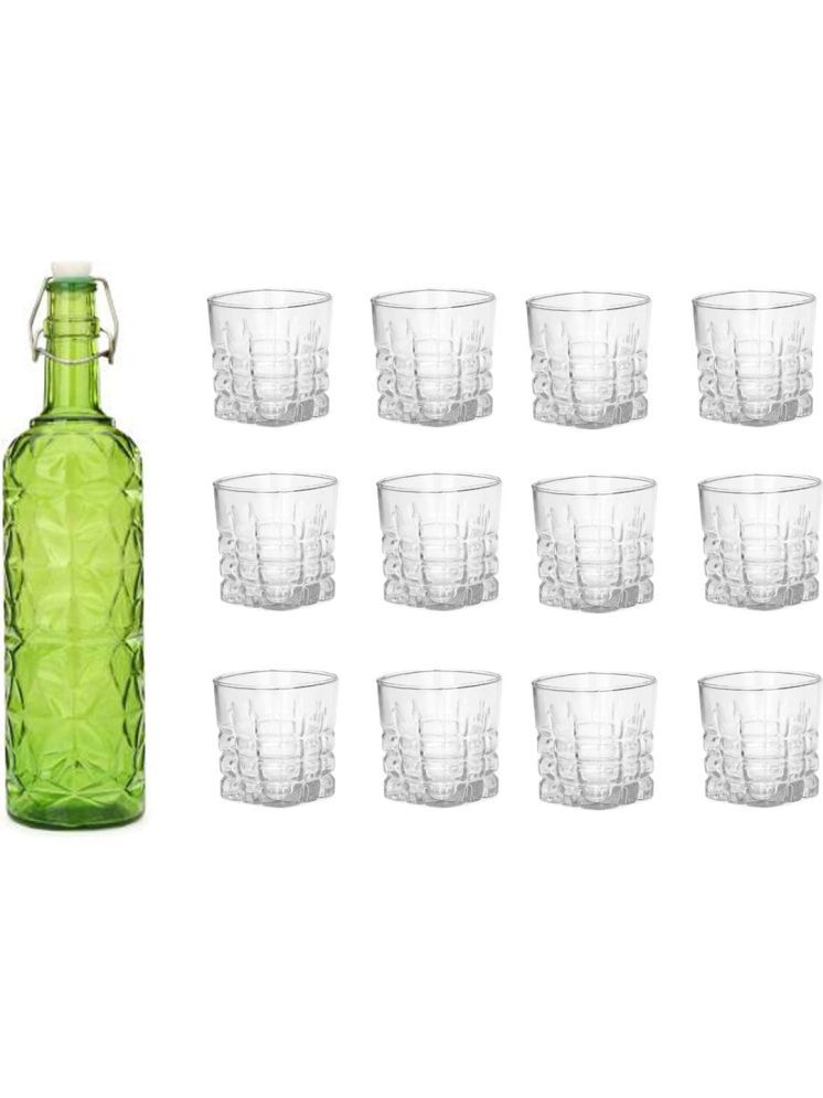     			1st Time Glass Serving Set with Bottle Green Glass Fridge Water Bottle 200 mL ( Set of 13 )