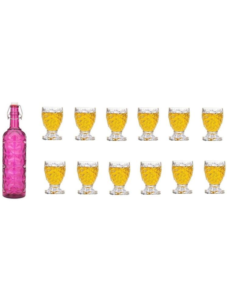     			1st Time Glass Serving Set with Bottle Pink Glass Fridge Water Bottle 150 mL ( Set of 13 )