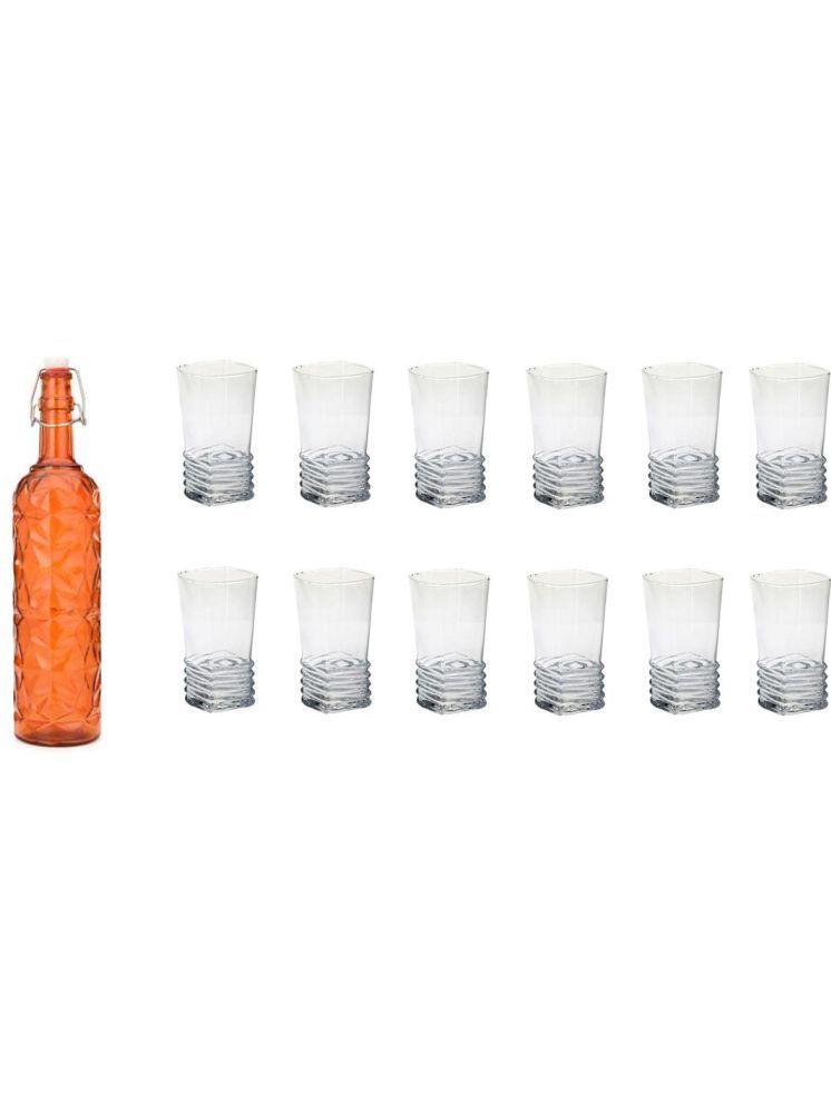     			1st Time Glass Serving Set with Bottle Orange Glass Fridge Water Bottle 300 mL ( Set of 13 )