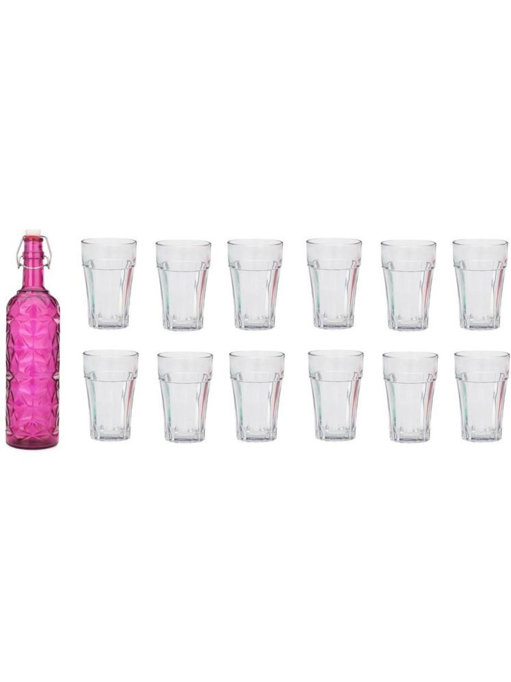     			1st Time Glass Serving Set with Bottle Pink Glass Fridge Water Bottle 150 mL ( Set of 13 )