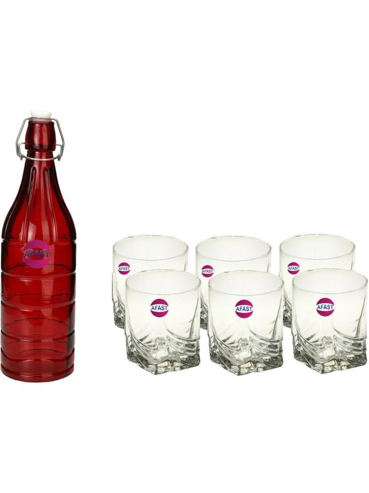     			1st Time Glass Serving Set with Bottle Multicolor Glass Fridge Water Bottle 250 mL ( Set of 7 )