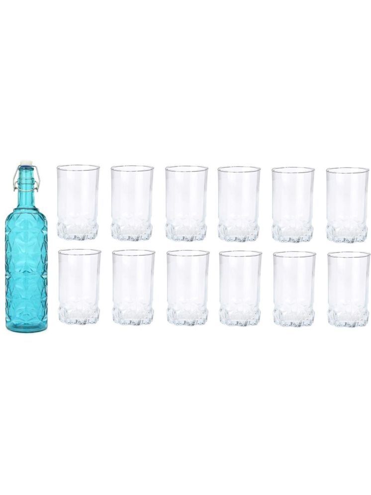     			1st Time Glass Serving Set with Bottle Blue Glass Fridge Water Bottle 300 mL ( Set of 13 )