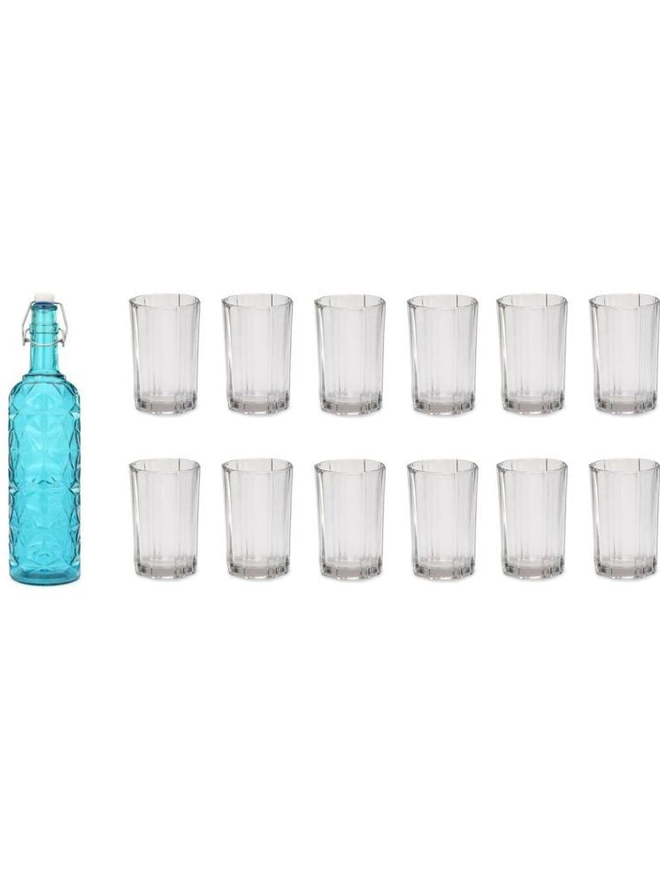     			1st Time Glass Serving Set with Bottle Blue Glass Fridge Water Bottle 200 mL ( Set of 13 )