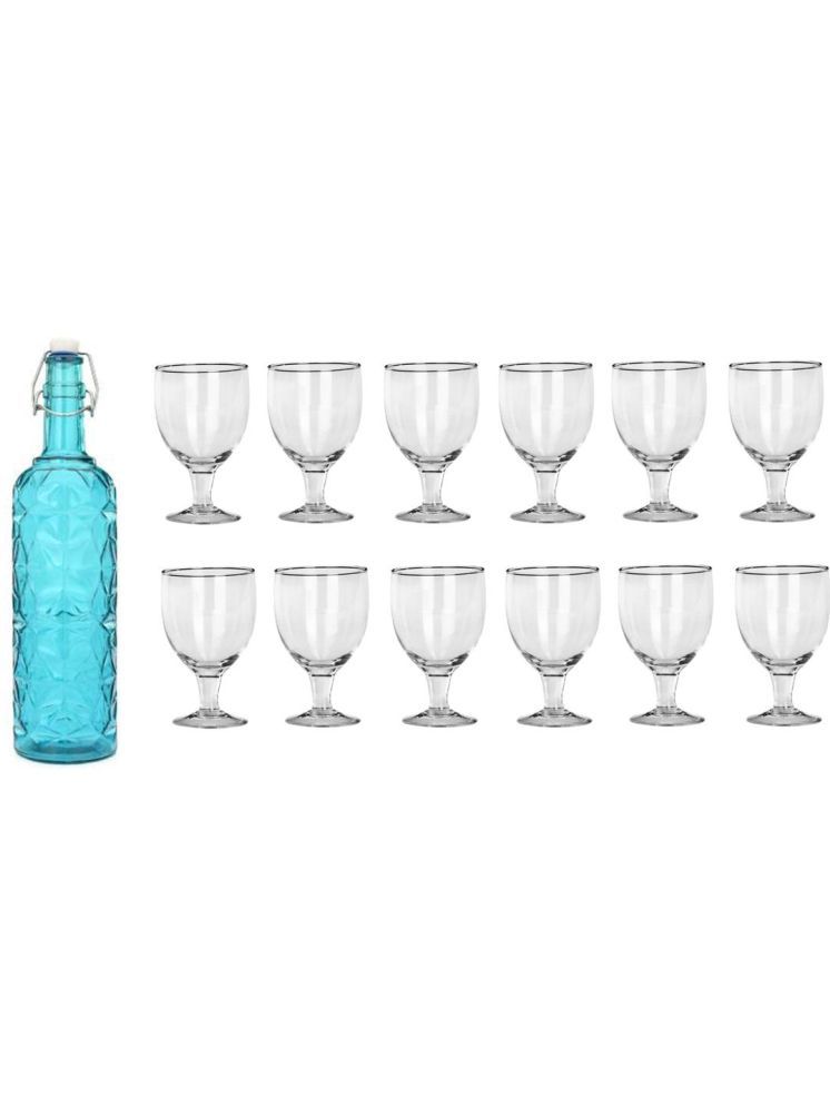     			1st Time Glass Serving Set with Bottle Blue Glass Fridge Water Bottle 200 mL ( Set of 13 )