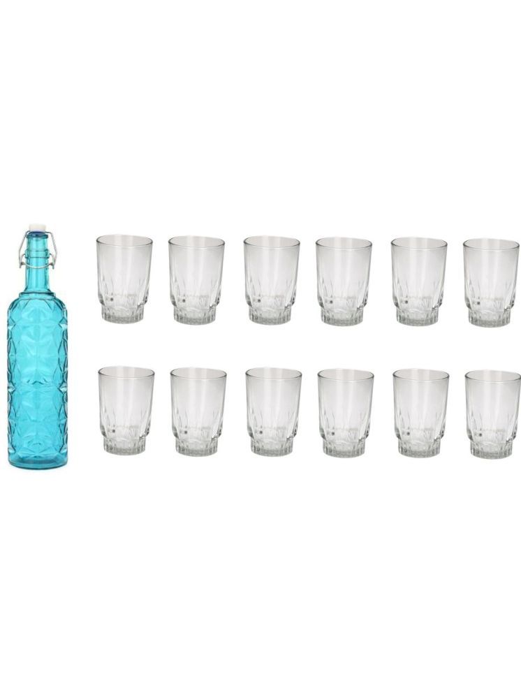     			1st Time Glass Serving Set with Bottle Blue Glass Fridge Water Bottle 200 mL ( Set of 13 )