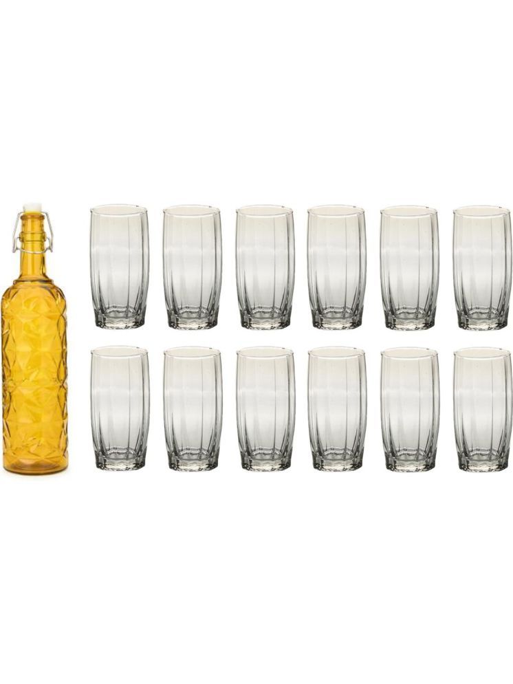     			1st Time Glass Serving Set with Bottle Yellow Glass Fridge Water Bottle 200 mL ( Set of 13 )