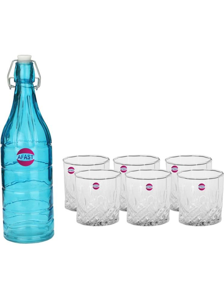     			1st Time Glass Serving Set with Bottle Multicolor Glass Fridge Water Bottle 200 mL ( Set of 7 )