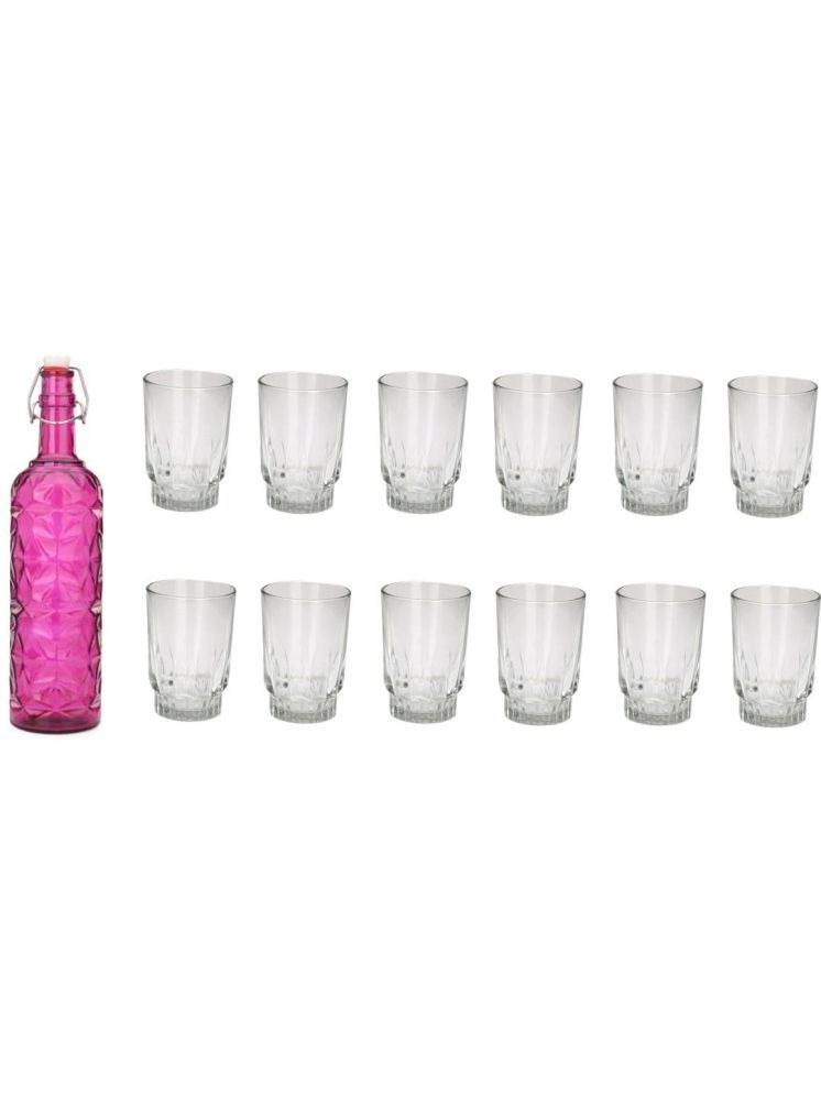     			1st Time Glass Serving Set with Bottle Pink Glass Fridge Water Bottle 200 mL ( Set of 13 )