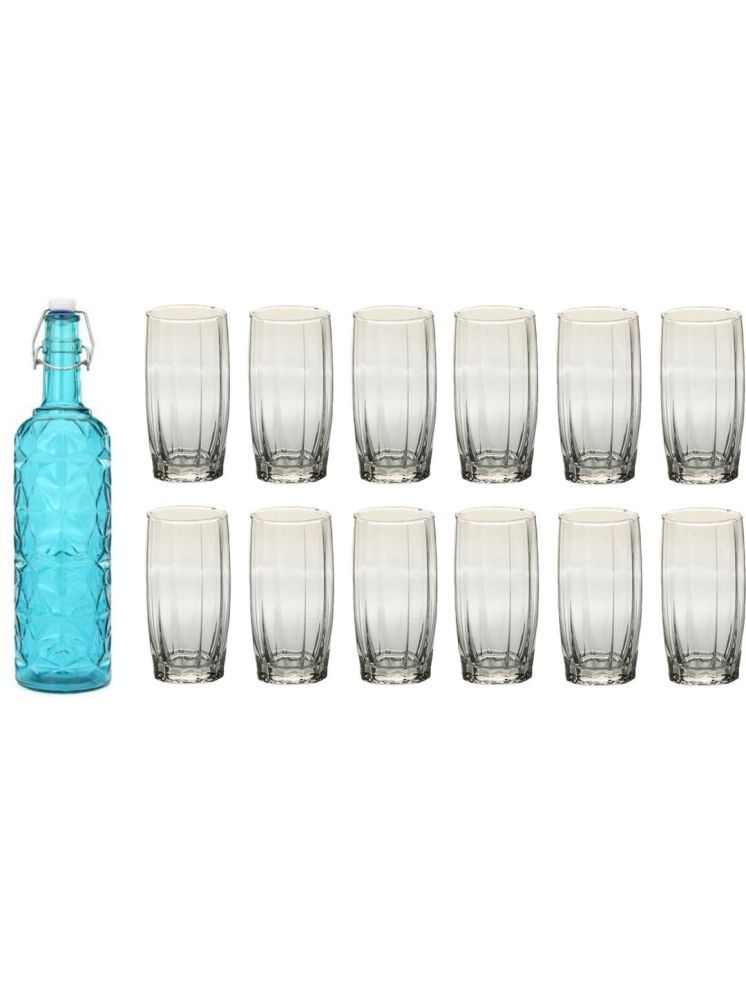     			1st Time Glass Serving Set with Bottle Blue Glass Fridge Water Bottle 200 mL ( Set of 13 )