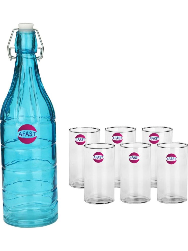     			1st Time Glass Serving Set with Bottle Multicolor Glass Fridge Water Bottle 270 mL ( Set of 7 )