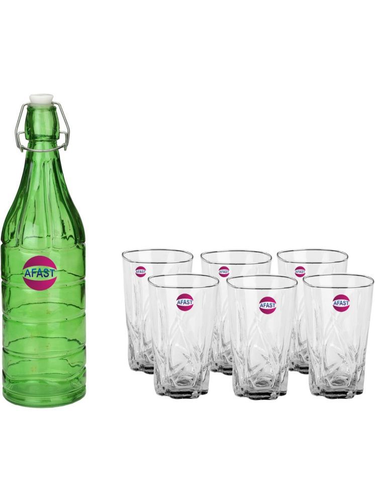     			1st Time Glass Serving Set with Bottle Multicolor Glass Fridge Water Bottle 270 mL ( Set of 7 )