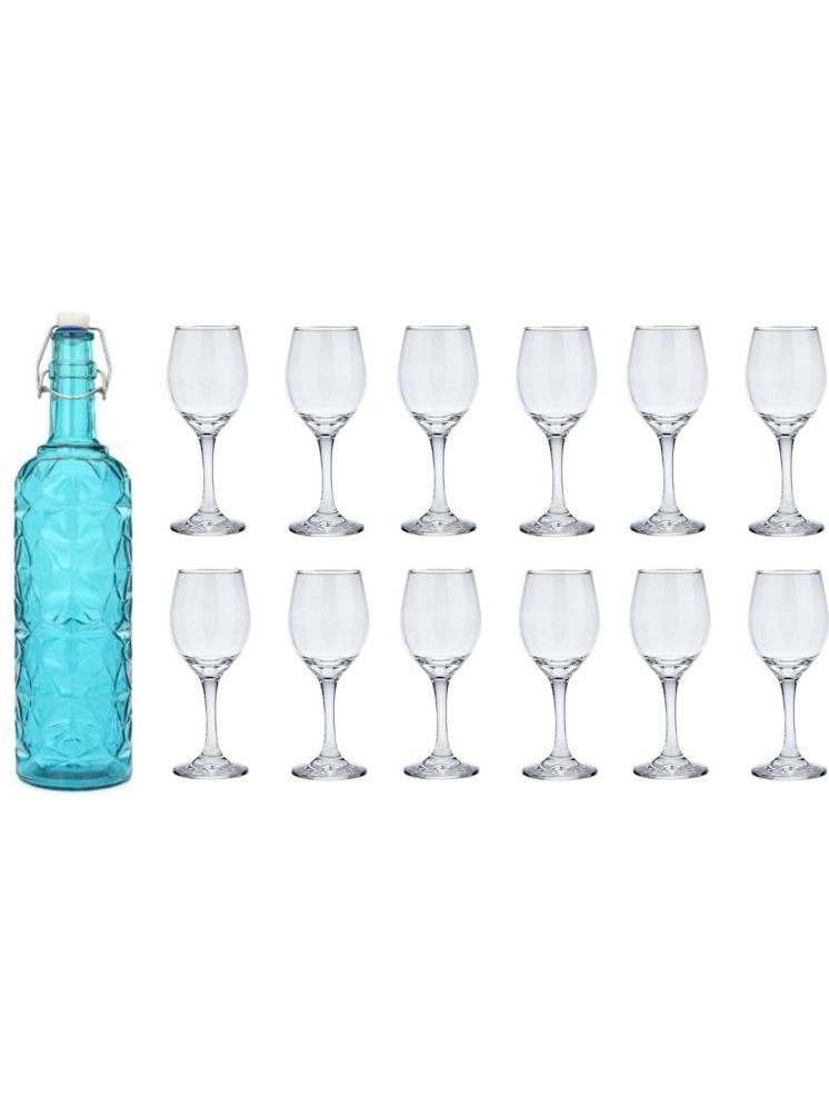     			1st Time Glass Serving Set with Bottle Blue Glass Fridge Water Bottle 250 mL ( Set of 13 )