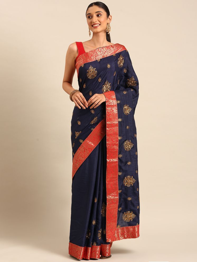     			Aishwarya Art Silk Embroidered Saree With Blouse Piece - Navy Blue ( Pack of 1 )