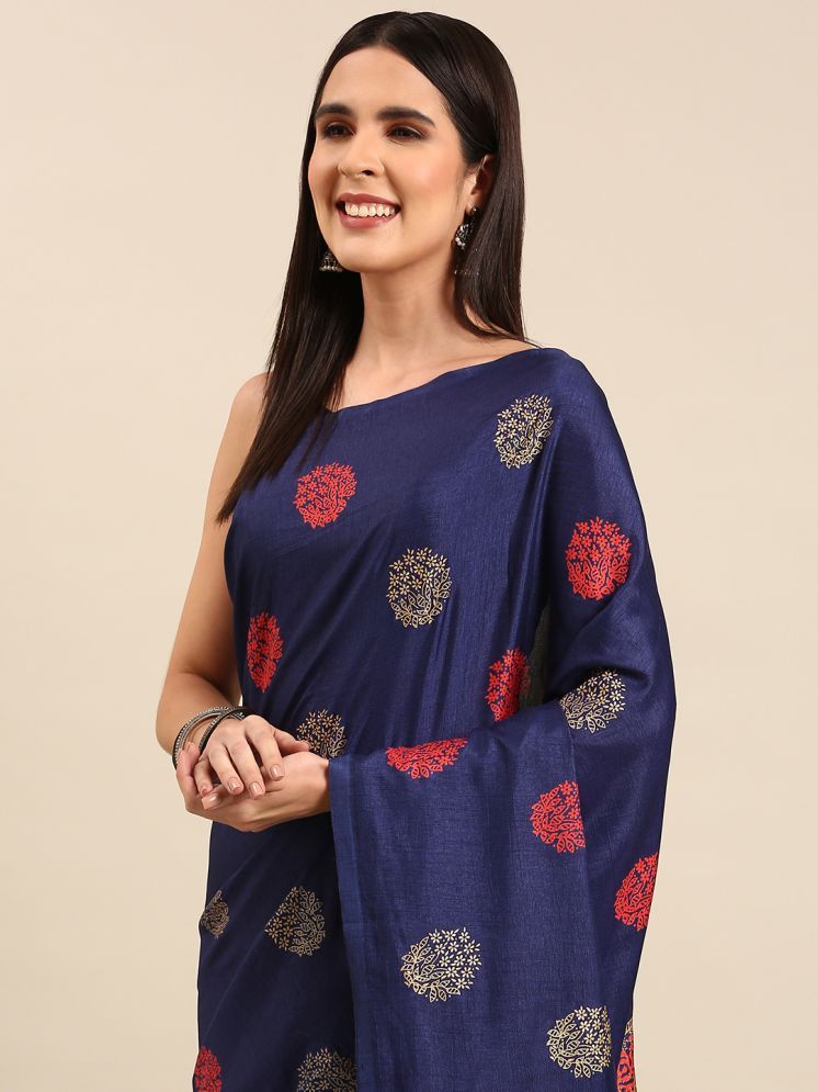     			Aishwarya Art Silk Printed Saree With Blouse Piece - Navy Blue ( Pack of 1 )