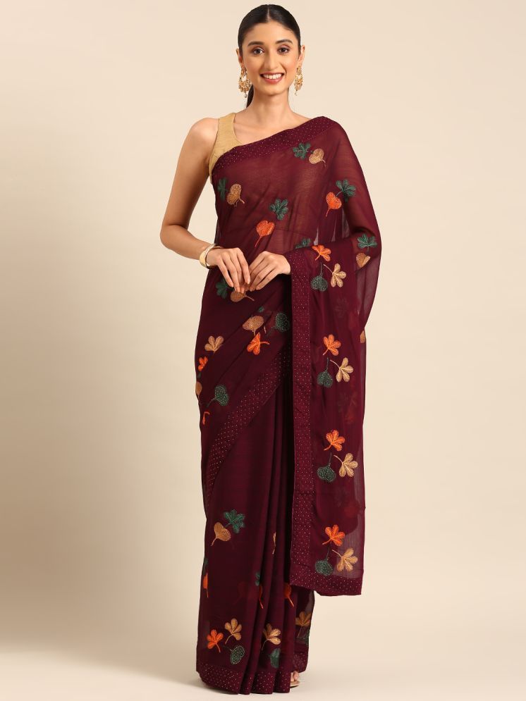     			Aishwarya Georgette Embroidered Saree With Blouse Piece - Purple ( Pack of 1 )