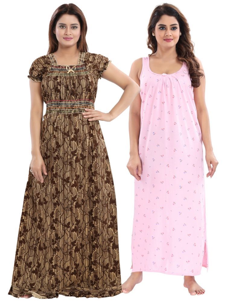     			Cinco Multicolor Cotton Blend Women's Nightwear Nighty & Night Gowns ( Pack of 2 )