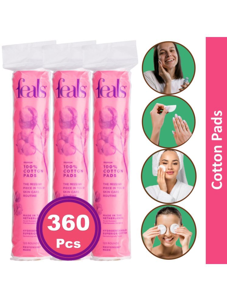     			FEALS Round Cotton Pads for Face, Soft, Lint free, Biodegradable 360 Rounds (3 Packs of 120 Rounds)