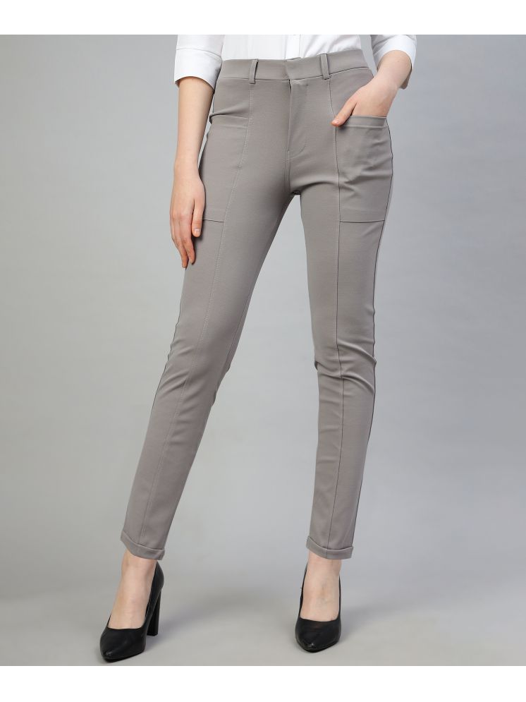     			FITHUB Light Grey Cotton Blend Slim Women's Formal Pants ( Pack of 1 )