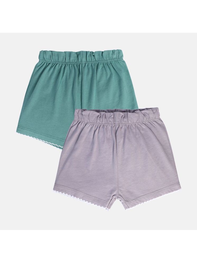     			Miniklub Baby Girls  Thigh Length Knit Shorts, Pack of 2 (Lilac/ Dull Green Color)