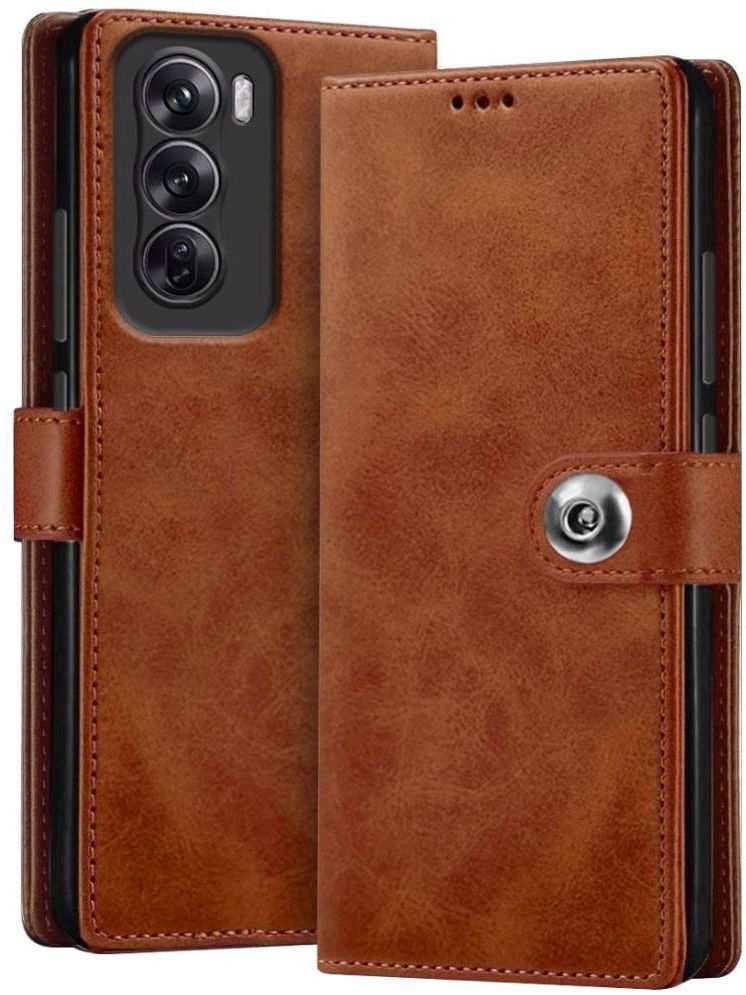     			NBOX Brown Flip Cover Leather Compatible For Oppo Reno 12 Pro 5G ( Pack of 1 )