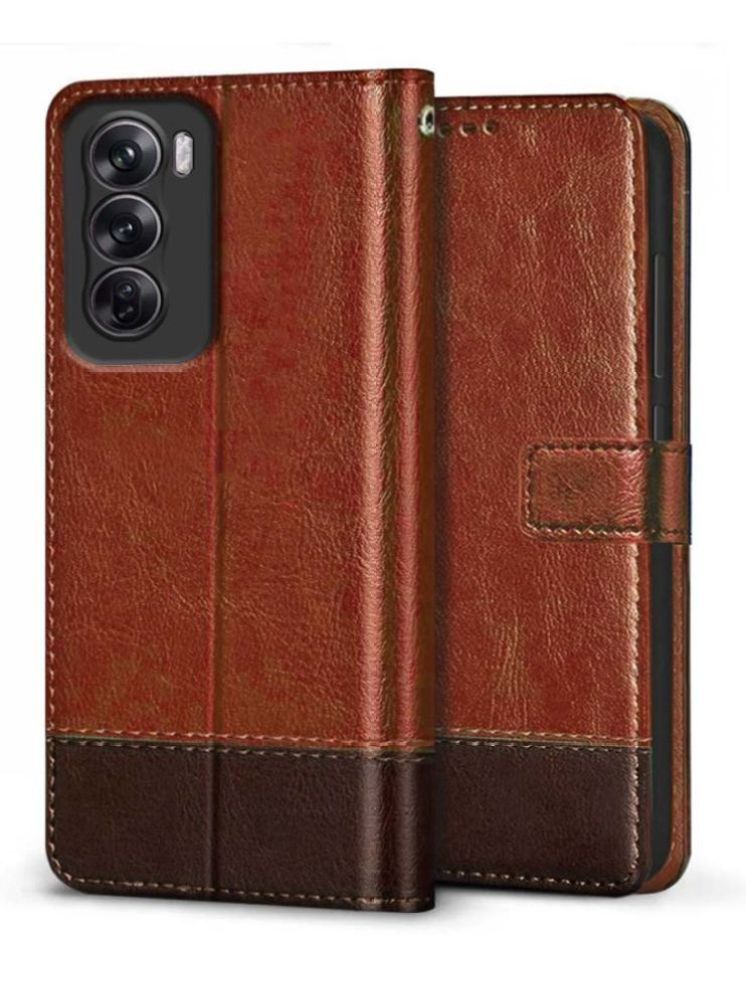     			NBOX Brown Flip Cover Leather Compatible For Oppo Reno 12 Pro 5G ( Pack of 1 )