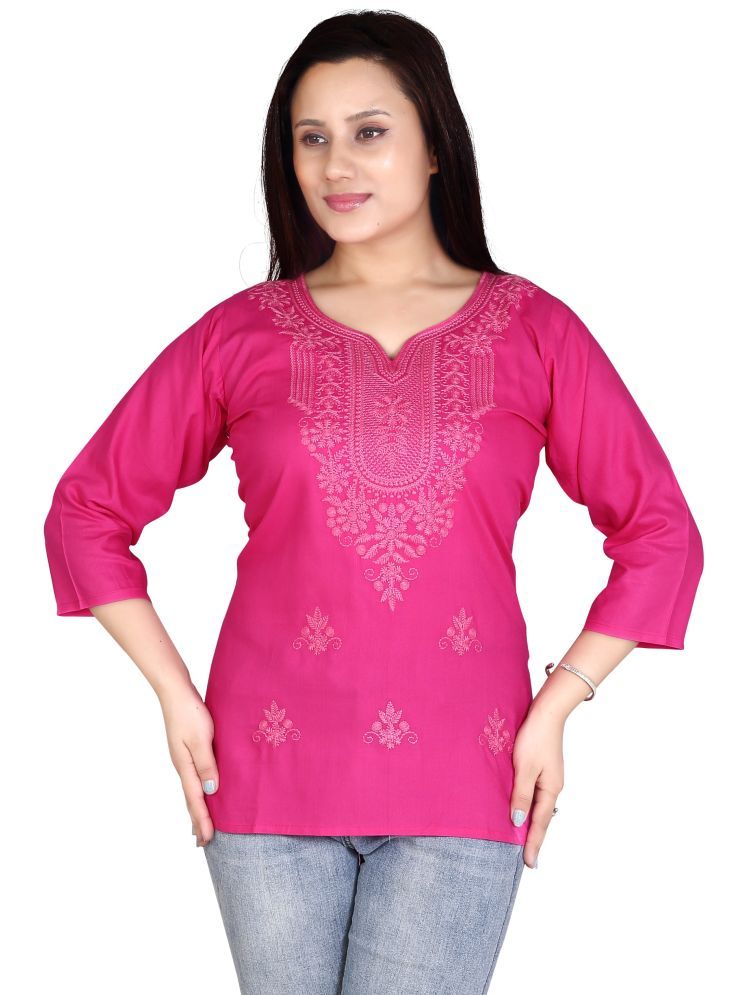     			NISA ART FASHION Cotton Embroidered Straight Women's Kurti - Pink ( Pack of 1 )