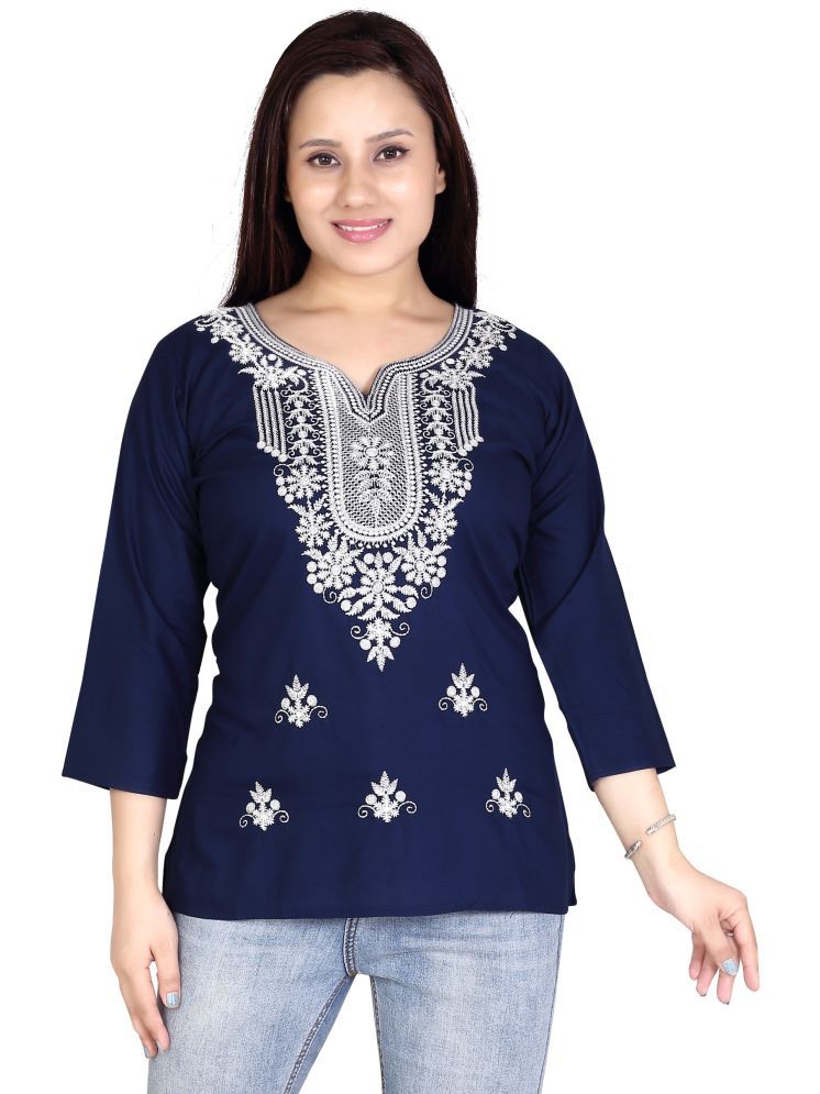     			NISA ART FASHION Cotton Embroidered Straight Women's Kurti - Navy Blue ( Pack of 1 )