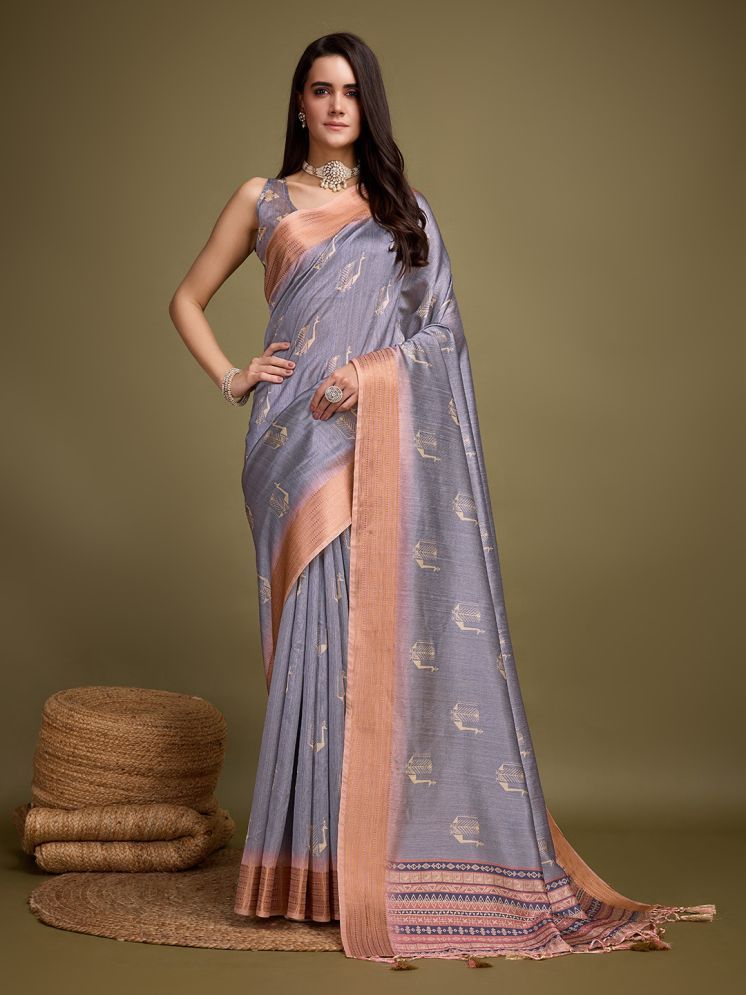     			Rekha Maniyar Silk Printed Saree With Blouse Piece - Grey ( Pack of 1 )