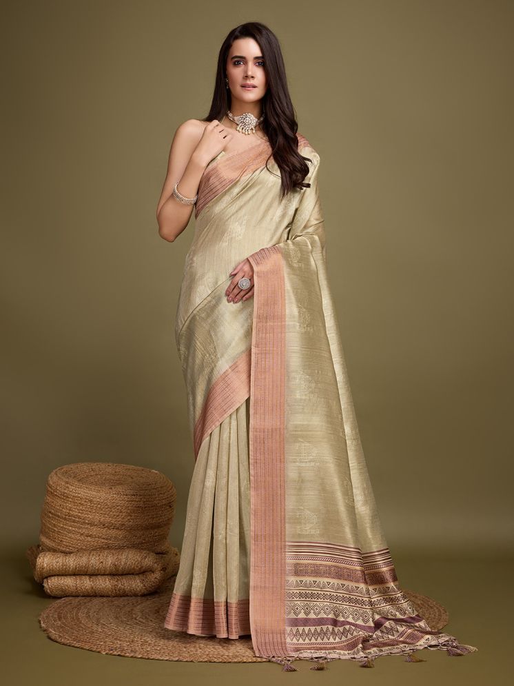     			Rekha Maniyar Silk Printed Saree With Blouse Piece - Beige ( Pack of 1 )