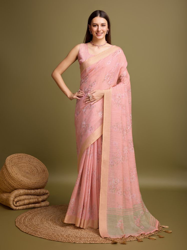     			Rekha Maniyar Tissue Printed Saree With Blouse Piece - Peach ( Pack of 1 )