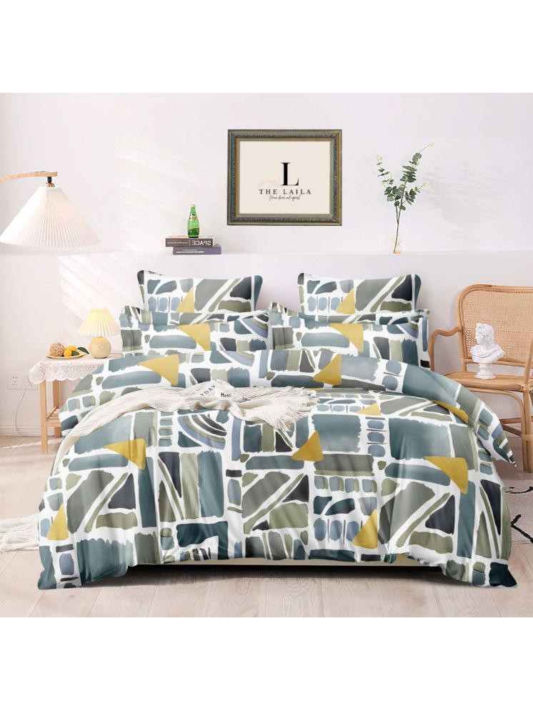     			THE LAILA Glace Cotton Geometric Printed 1 Double Queen with 2 Pillow Covers - Gray