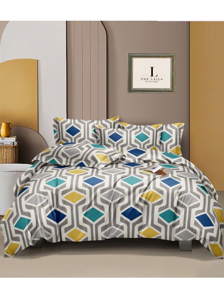     			THE LAILA Glace Cotton Geometric Printed 1 Double Queen with 2 Pillow Covers - Light Grey