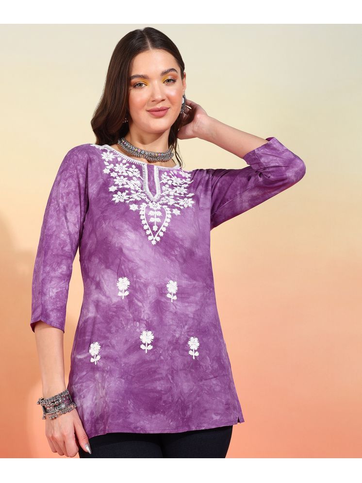     			AASIYA Viscose Blend Embroidered Straight Women's Kurti - Purple ( Pack of 1 )