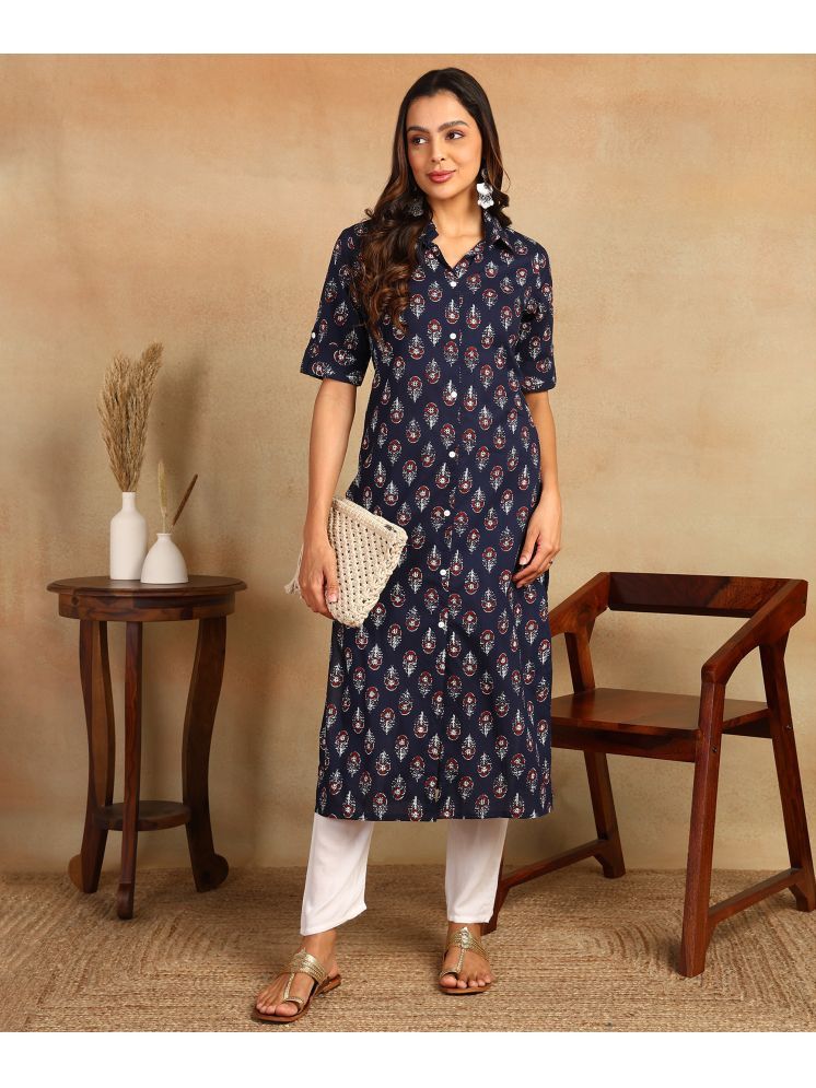     			AASIYA Viscose Blend Printed Shirt Style Women's Kurti - Blue ( Pack of 1 )