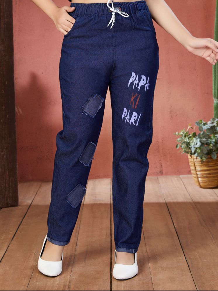     			Aarika Girls Casual Wear Navy Blue Colour Text Print Denim Jeans