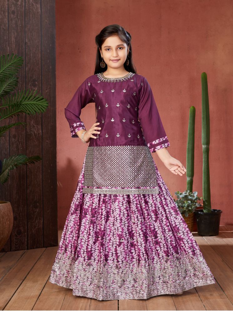     			Aarika Purple Silk Girls Lehenga Choli Set ( Pack of 1 )