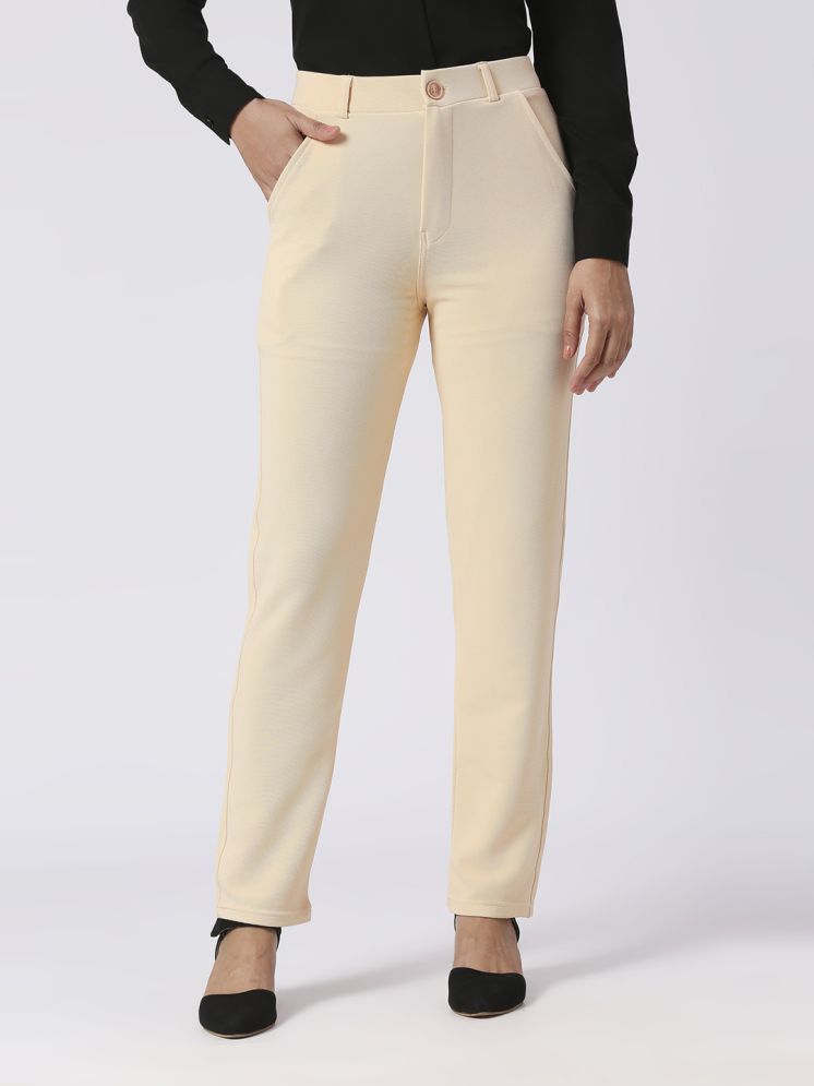     			FITHUB Cream Cotton Blend Slim Women's Formal Pants ( Pack of 1 )