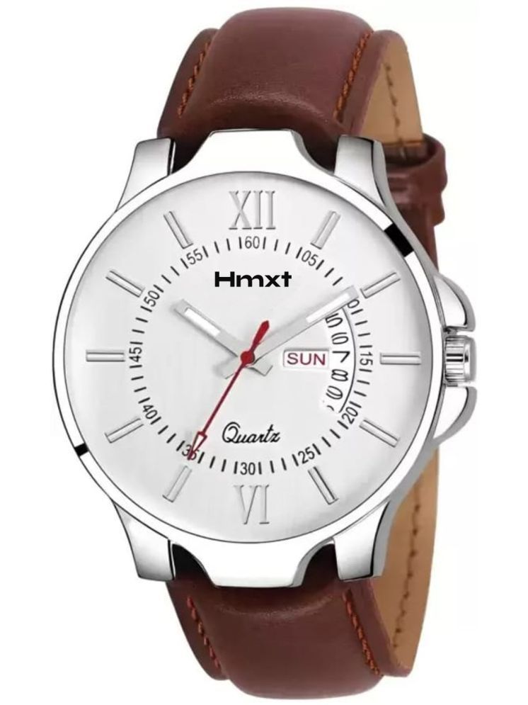     			HMXT Brown Leather Analog Men's Watch