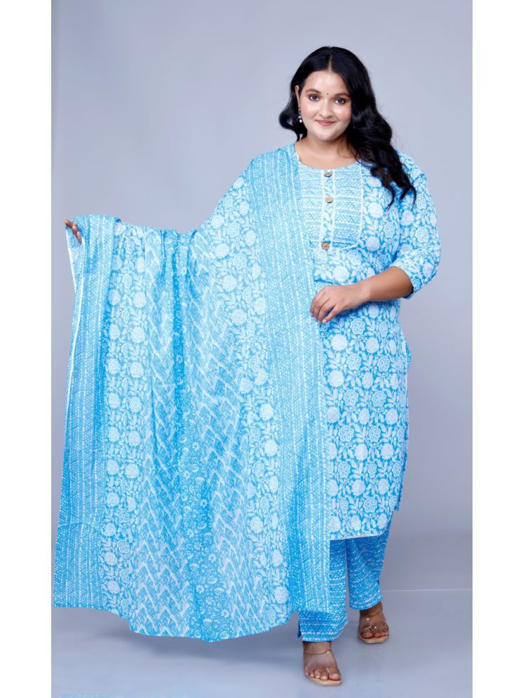     			JC4U Cotton Printed Kurti With Pants Women's Stitched Salwar Suit - Blue ( Pack of 1 )