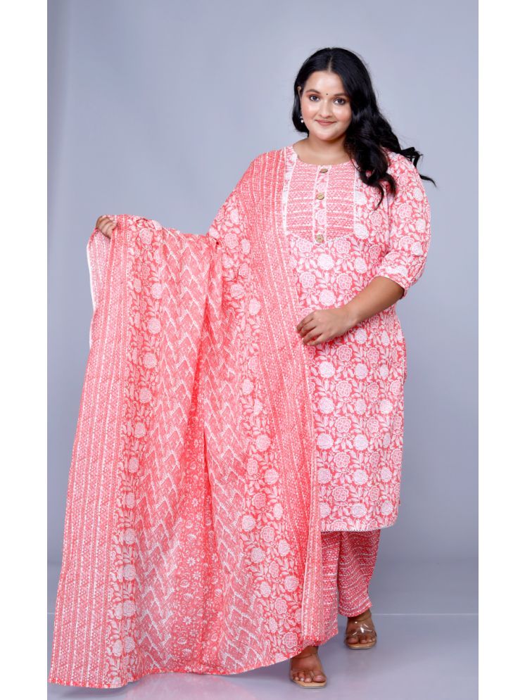     			JC4U Cotton Printed Kurti With Pants Women's Stitched Salwar Suit - Pink ( Pack of 1 )