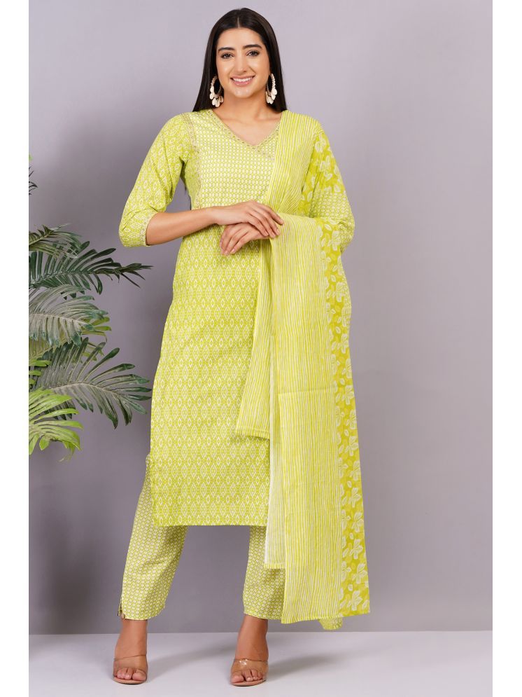     			JC4U Cotton Printed Kurti With Pants Women's Stitched Salwar Suit - Yellow ( Pack of 1 )