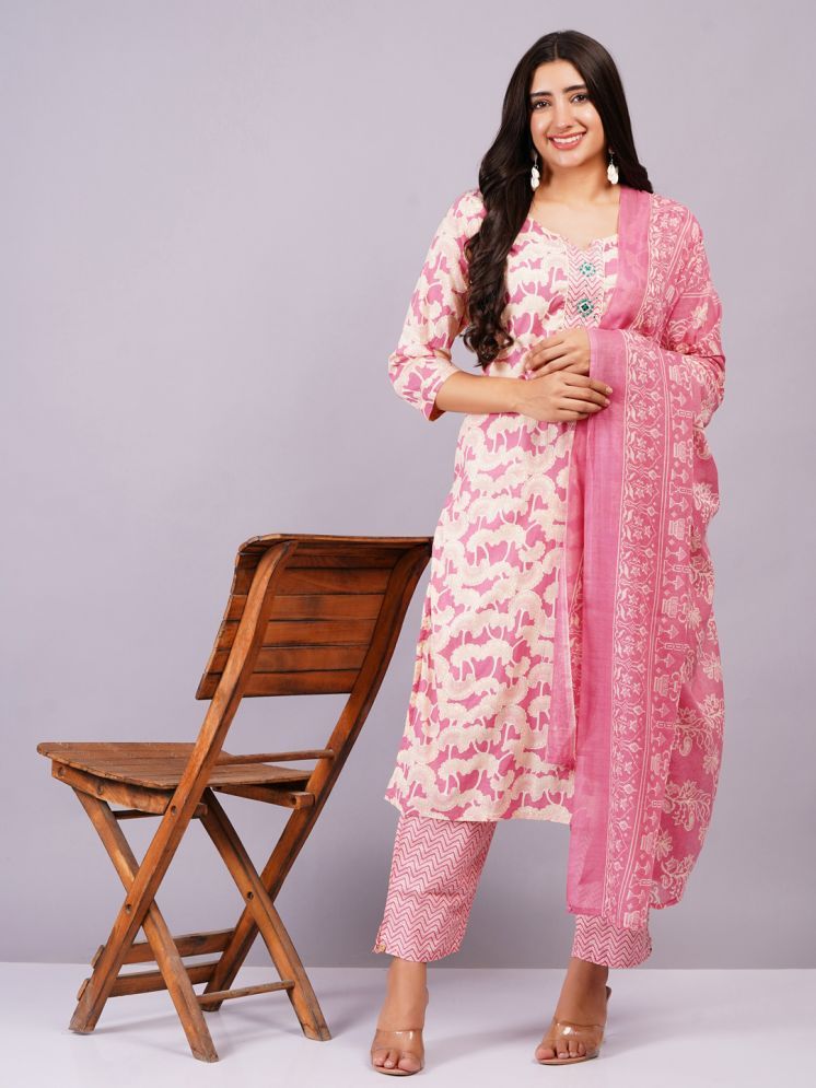     			Jyoti Cotton Printed Kurti With Pants Women's Stitched Salwar Suit - Pink ( Pack of 1 )