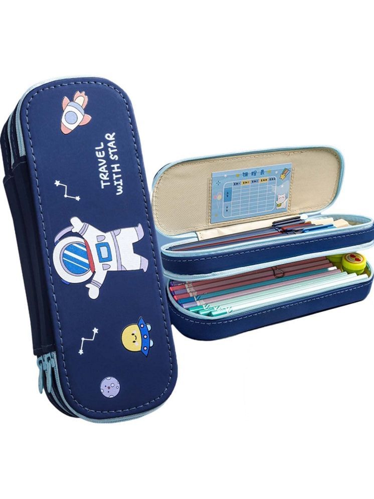     			PANSHUB Zipper Pencil case Large-Capacity Stationery Box Double-Layer Pencil Pouch Cute Stationery Box Cute School Supplies Kids Boys Girls Multicolor (Blue - Pencil Pouch)