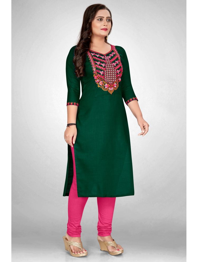     			SHIPYA Cotton Blend Embroidered Straight Women's Kurti - Green ( Pack of 1 )