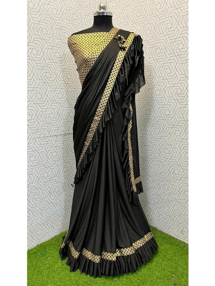     			Lady Shopi Lycra Embellished Saree With Blouse Piece - Black ( Pack of 1 )