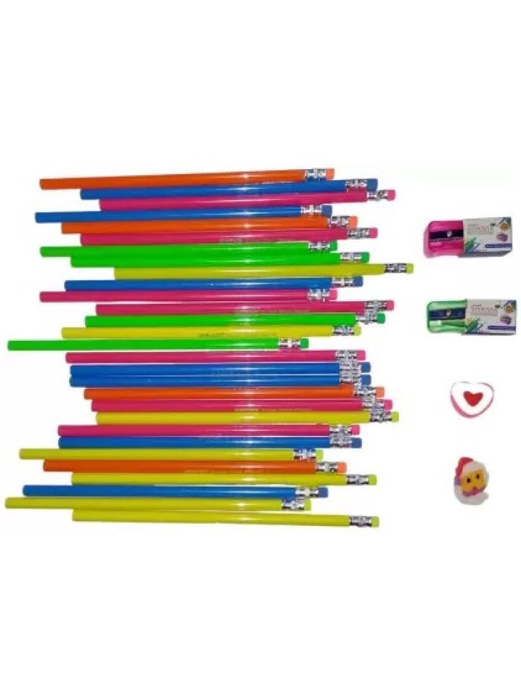     			Posshe Pencil HB Pencil pack of 35 with 2 Cartoon Eraser 2 Crystal Sharpener Pencil (Set of 39, Multicolor)