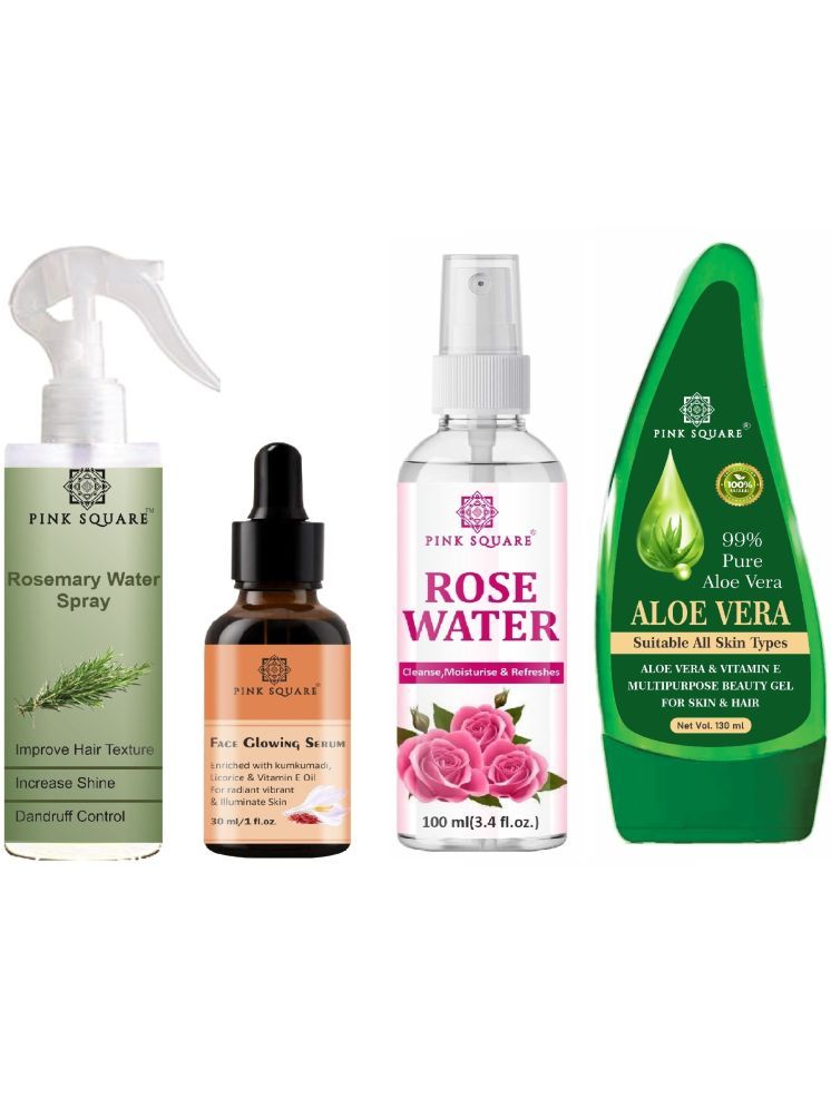     			Rosemary Water Hair Spray 100ml,FaceGlowing Serum 30ml, Hydrating Fresh Rose Water 100ml & Multipurpose Aloevera Gel 130ml Combo of 4