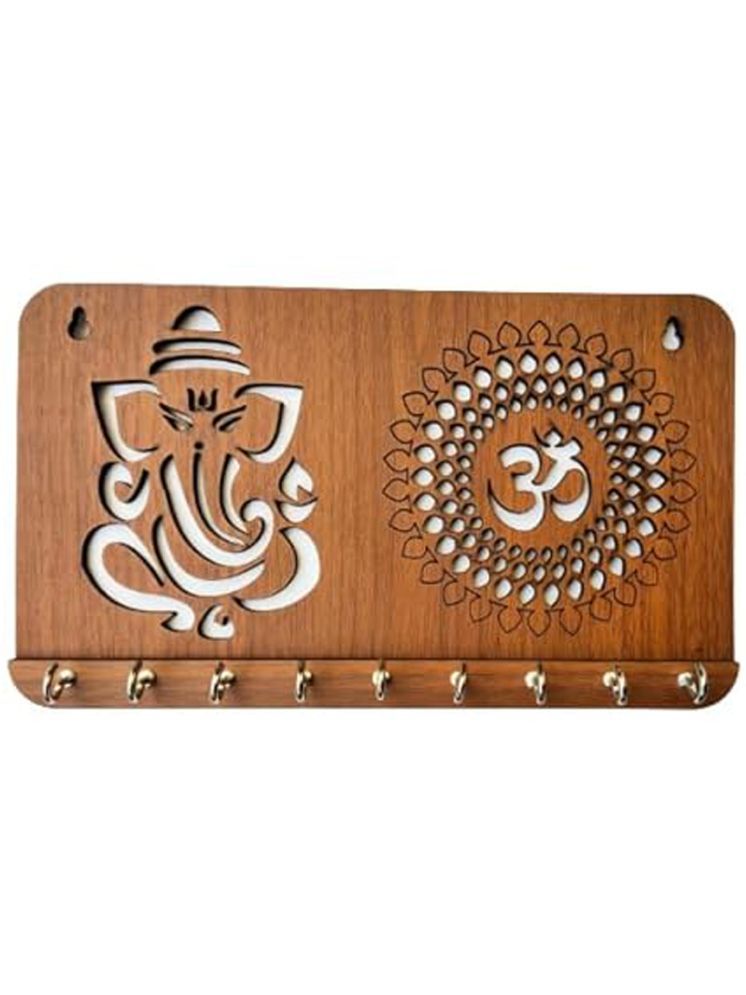     			Ganesha Om Chakra Wood Key Chain Holder for Home Decor with 9 Hooks