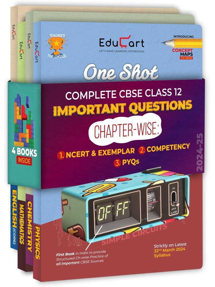     			Educart CBSE Class 12 One Shot Question Bank 2024-25 Physics, Chemistry, Mathematics and English (Updated for 2025 Exam) 4 Book Bundle